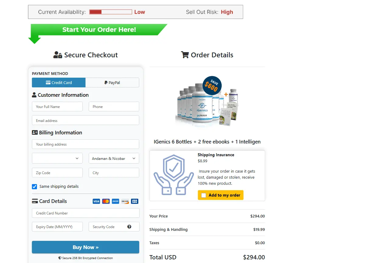 iGenics checkout page
